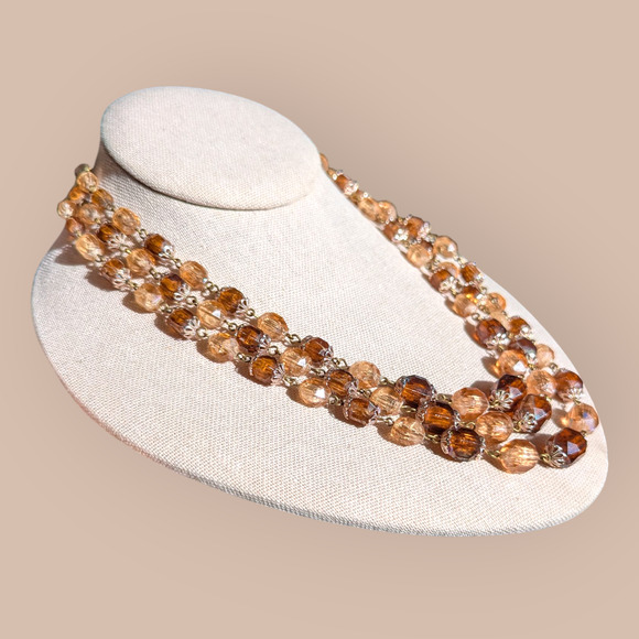 W. Germany Acrylic Autumn Beaded Triple Strand Choker - Picture 4 of 6